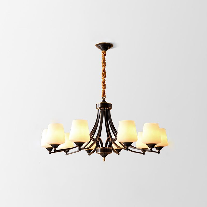 American Brass Chandelier Branch Black Pendant Lamps with Glass for Living Room