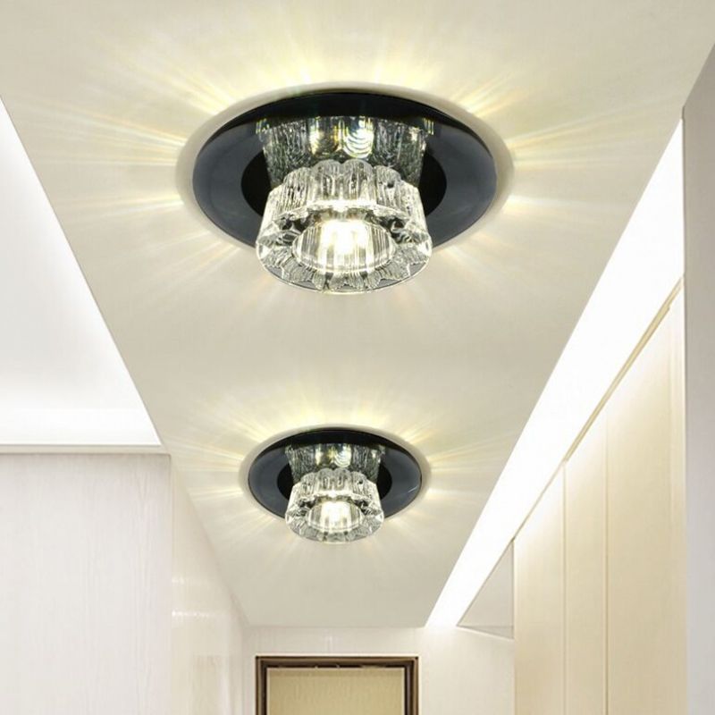 LED Flush-Mount Light Fixture Simple Bowl Faceted Glass Close to Ceiling Light in Black