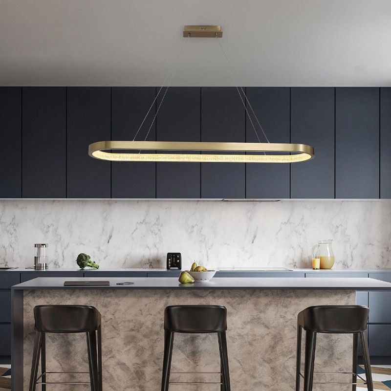 Modern Style Island Pendant Oval Shaped Metal 1 Light Island Light in Gold