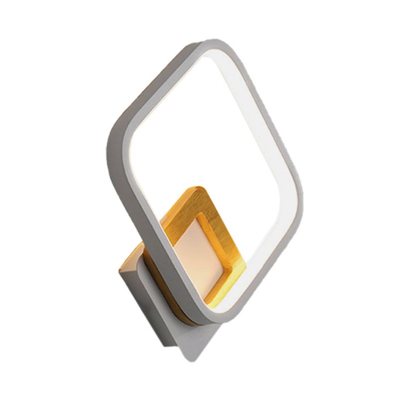 White Rhombus Wall Light Modernist LED Acrylic Wall Sconce with Wood Detail in White/Warm Light