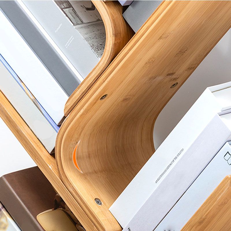 Modern Bamboo Bookshelf Geometric Vertical Open Shelf Bookcase