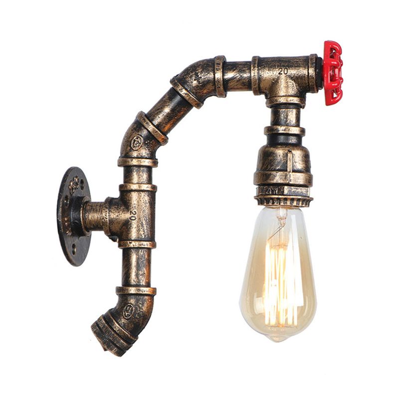 Pipe Iron Shade Wall Sconce with Exposed Bulb Farmhouse Style 1 Head Corridor Wall Mounted Light in Bronze