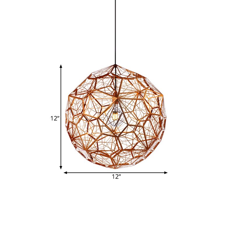 12"/16"/19.5"W Faceted Globe Pendant Lighting Contemporary Metal 1 Light Rose Gold Hanging Ceiling Light