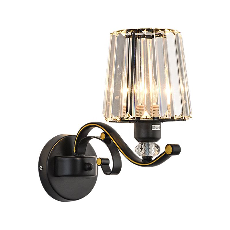 Clear Glass Conic Wall Lamp Modernism Style 1/2-Bulb Black Sconce Lighting with Crystal Decoration