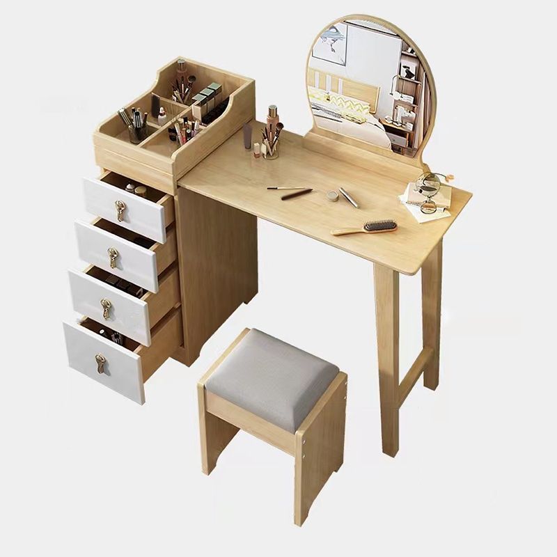Mirror & 4 Drawers Makeup Vanity Nordic Solid Wood Dressing Table