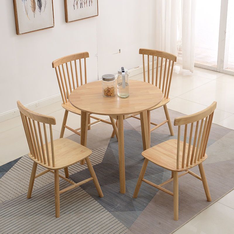 Modern Rubber Wood Dinette Set 1/2/4/5/7 Pieces Round Beige Dining Table Set