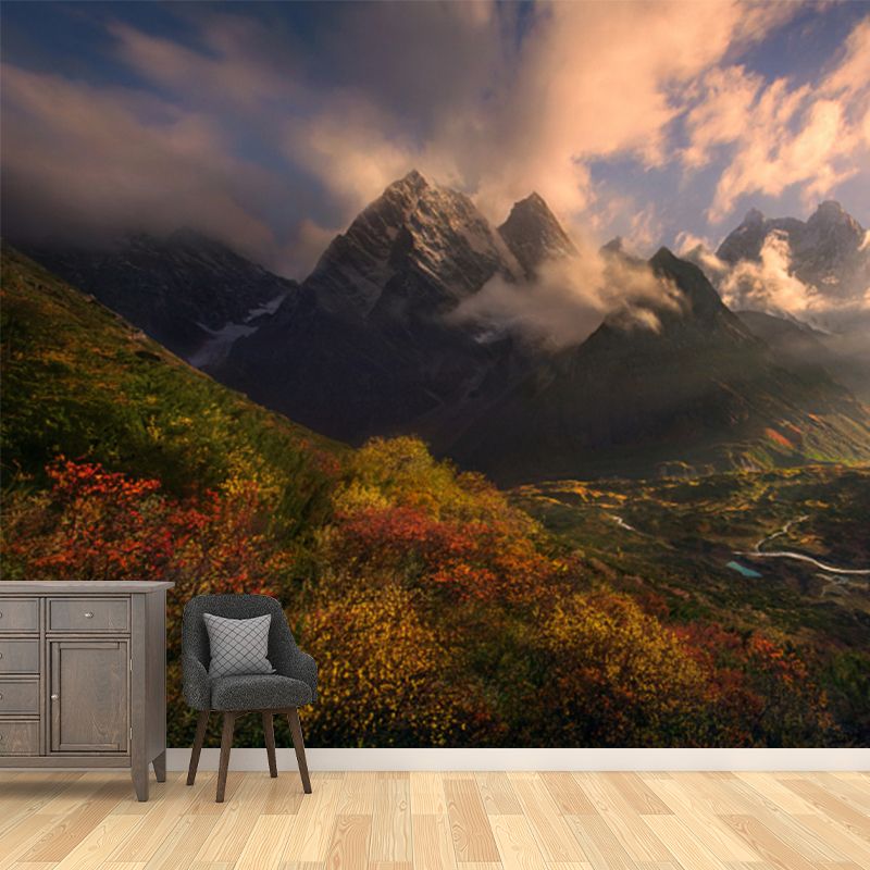 Sunburst Mountain Landscape Mural Modern Waterproofing Hallway Wall Decor, Made to Measure