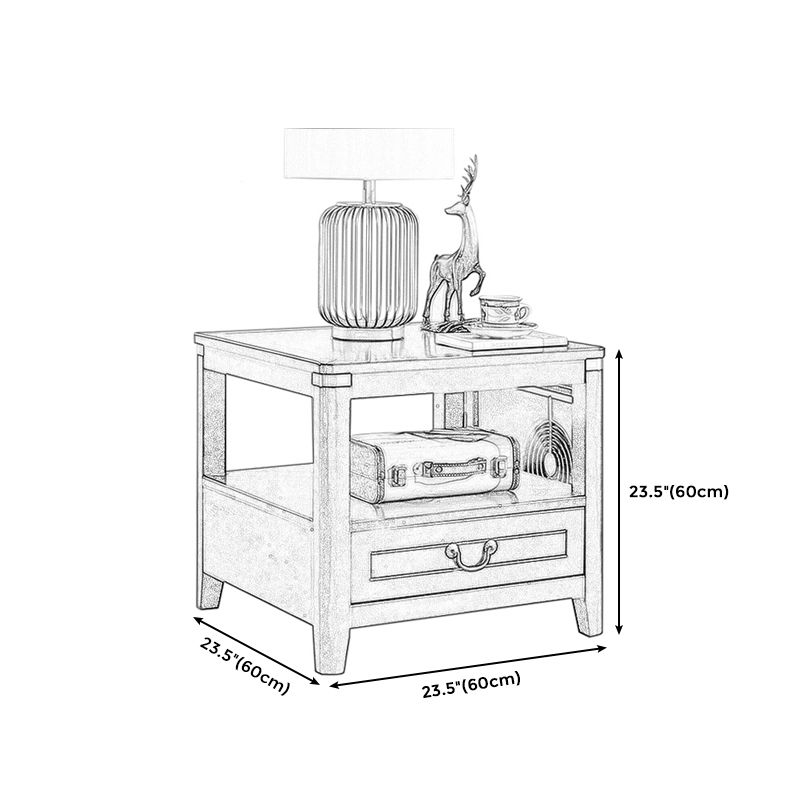 Square Accent Side Table Solid Wood Four-Leg Sofa Side Accent Table