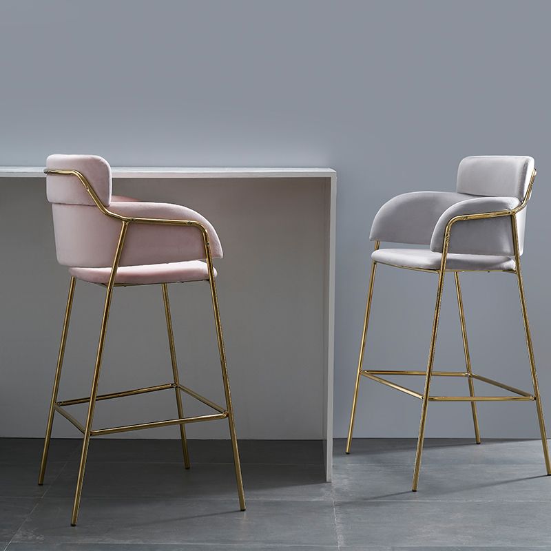 Scandinavian Bucket Seat Bar Stools Fabric Armed Barstool with 4 Gold Legs