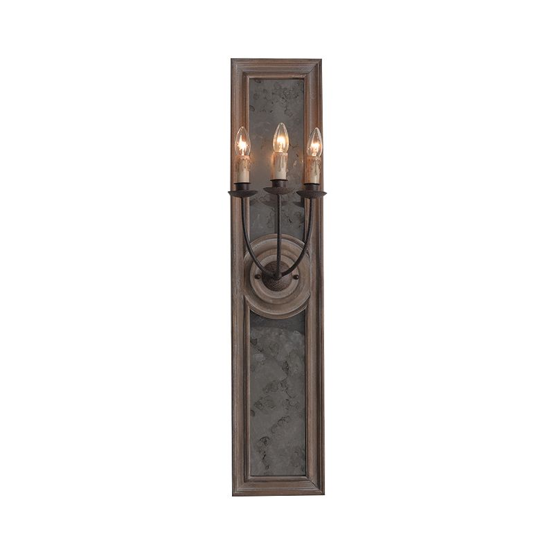 3 Lights Wall Mounted Light Countryside Style Candelabra Metallic Wall Lamp Fixture with Mirror Detail in Brown