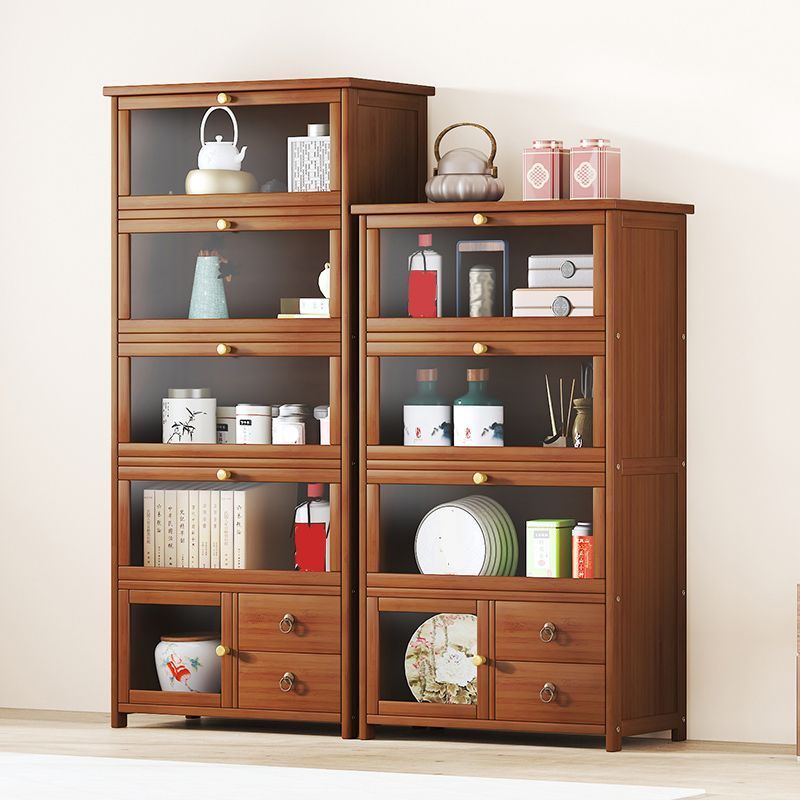 Mid-Century Modern Wood Accent Cabinet 26.4" W Glass Paned Chest in Brown