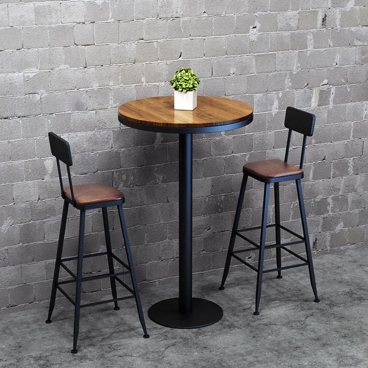 Industrial Solid Wood Bar Table Black and Metal Base Bar Table