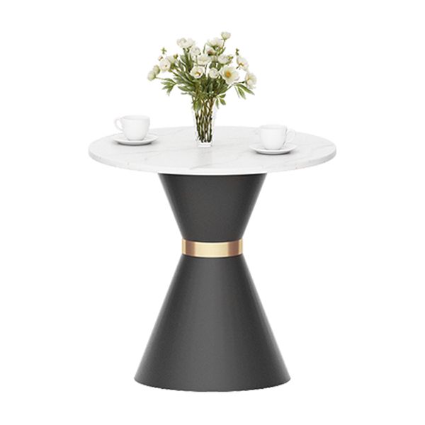 Luxury Sintered Stone Top Dining Table Indoor Round Table with Metal Pedestal