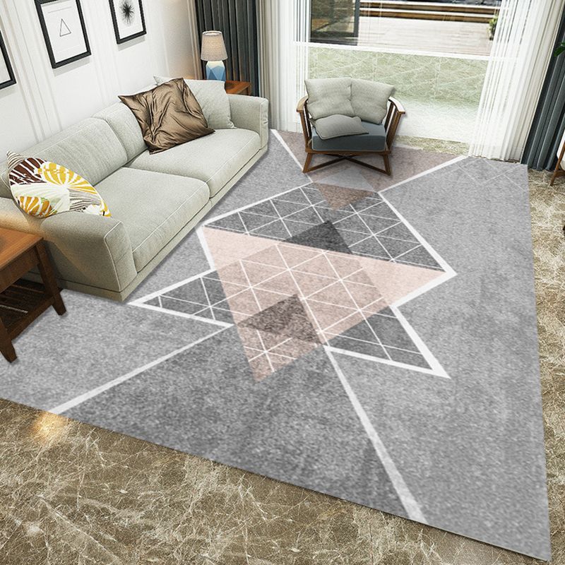 Casual Geometric Colorblock Print Rug Pink and Grey Polyester Rug Washable Area Rug for Bedroom