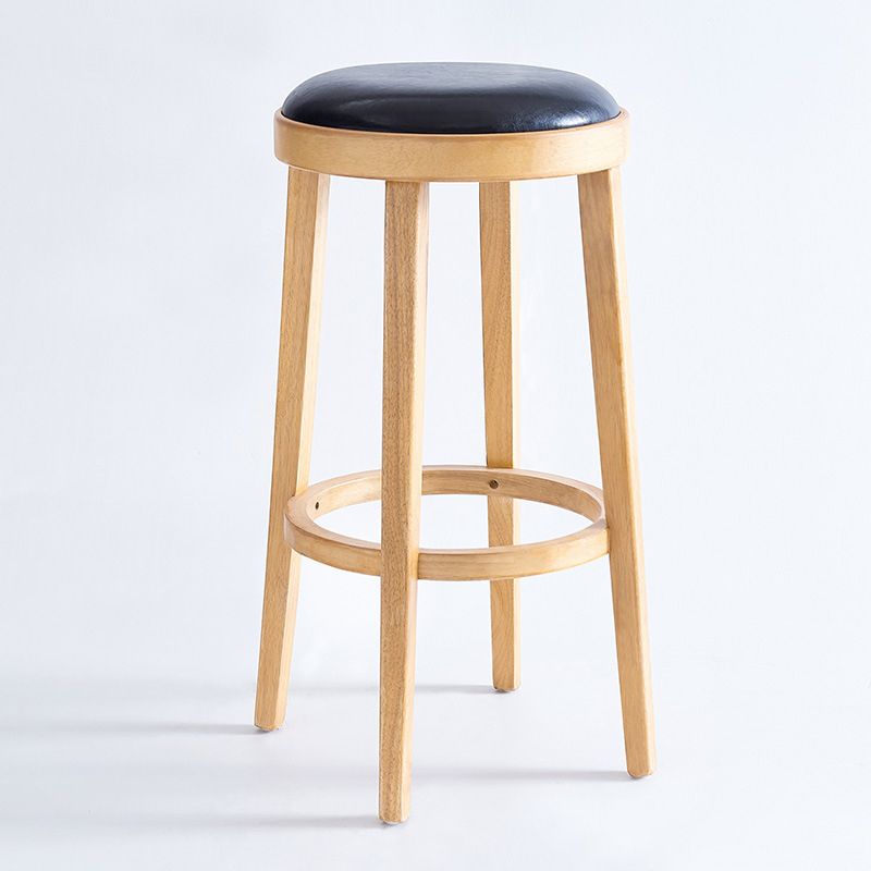 Modern Round Bar Stool Oak Solid Wood Bar Stool with PU Leather