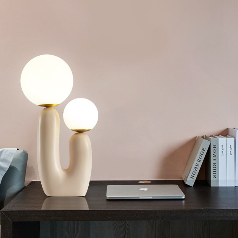 Cactus comodino tavolo luce resina 2 lampadina in stile nordico lampada da notte con sfera di vetro in vetro