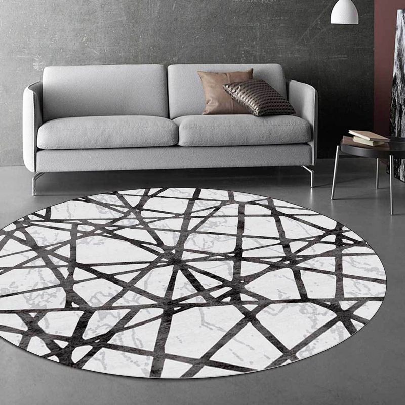 Black Parlor Rug Modernist Geometry Pattern Rug Polypropylene Machine Washable Non-Slip Carpet