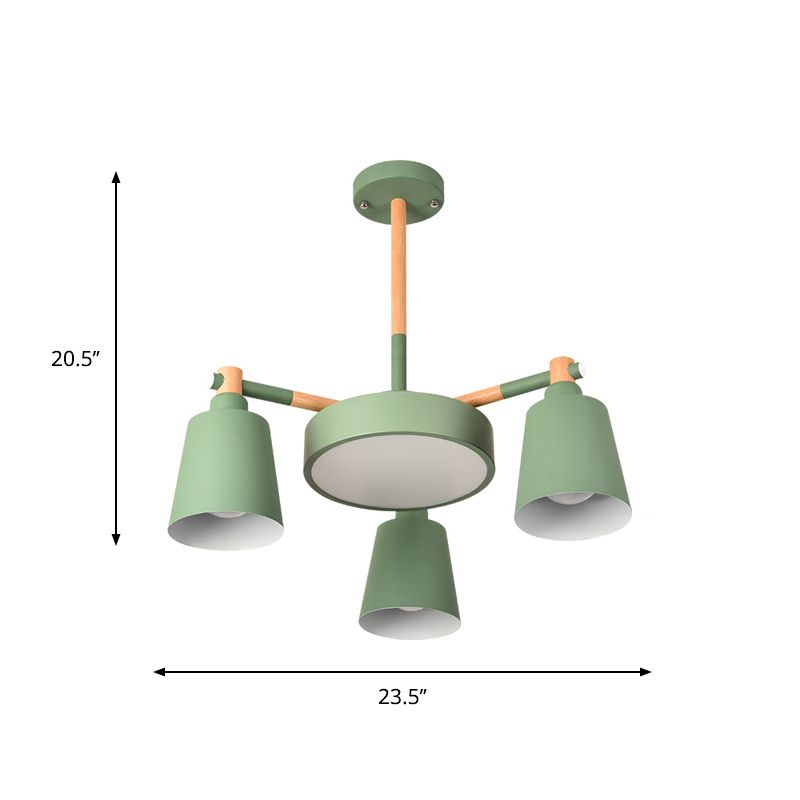 3/5/8-Light Living Room Chandelier Lamp Macaron Grey/Blue/White and Wood Suspension Pendant with Bucket Metal Shade
