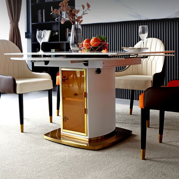 Round Pedestal Dinner Table Traditional Luxury Drop-Leaf Dining Table for Indoor