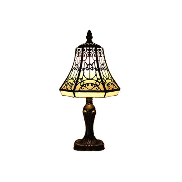 Lampada da scrivania classica Tiffany a 1 luce in vetro per soggiorno, Bell, in bianco e nero