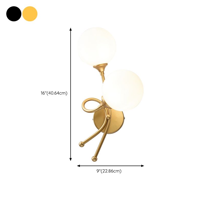 Modern Style Globe Shade Wall Light Glass 2 Lights Sconces for Bedroom