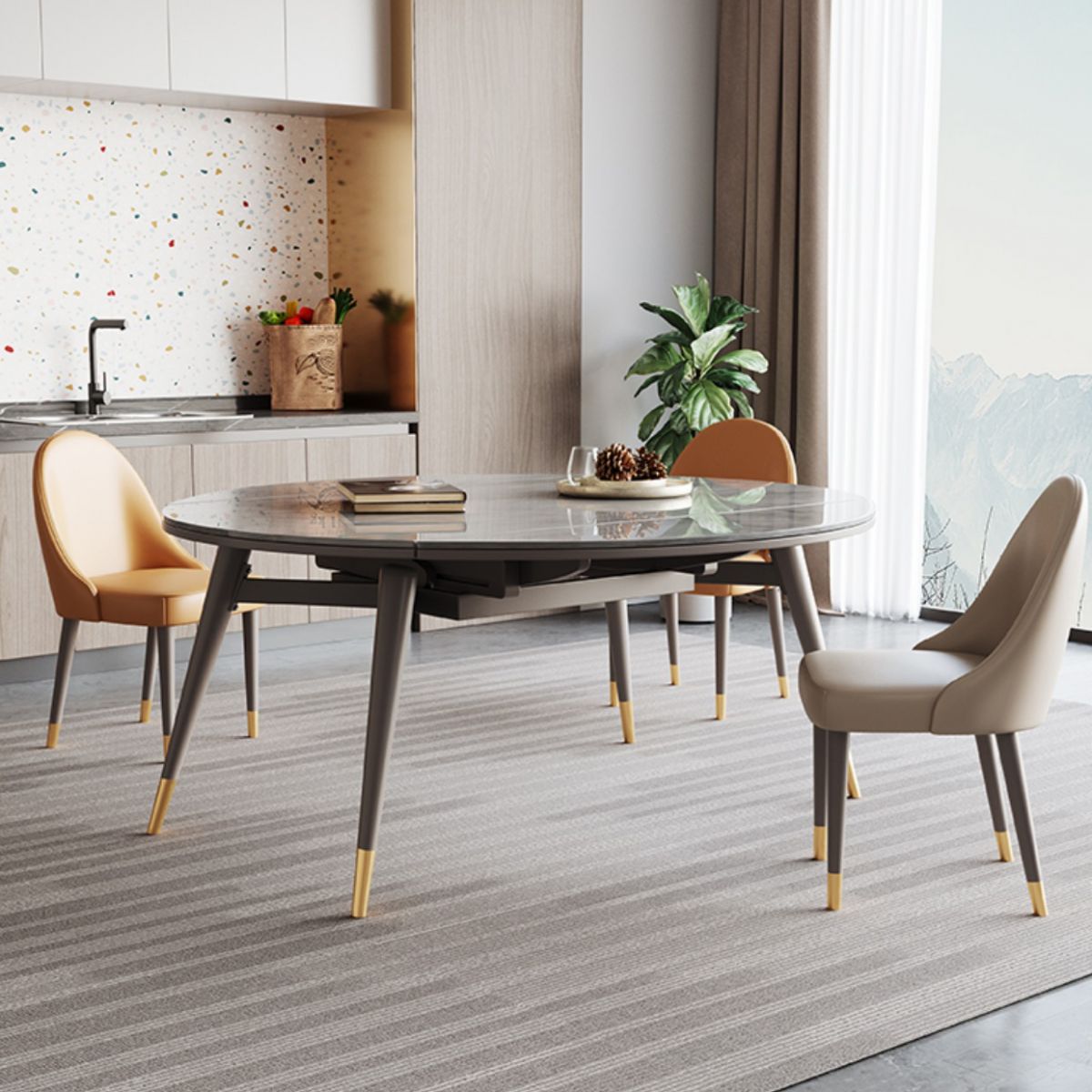 Contemporary Sintered Stone Table Round Table Set 1/4/5/7 Pieces Dining Set