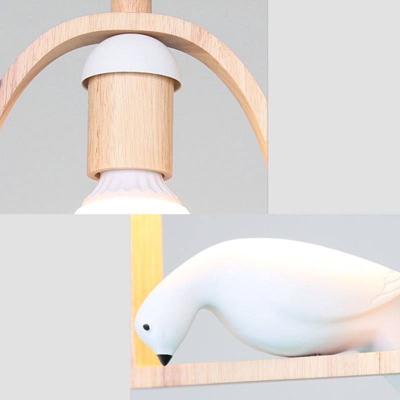 Dadelloze houten suspensielamp Noordse 1-licht hangerverlichting met harsvogel decor