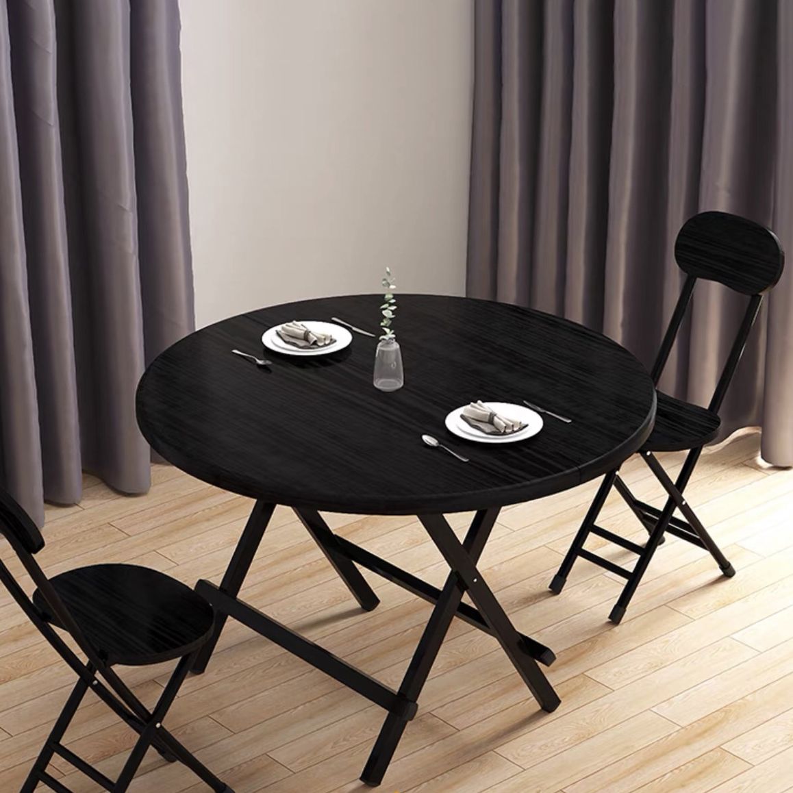 Standard Wooden Too Dining Table Set with Black Metallic Legs for Dining Furniture