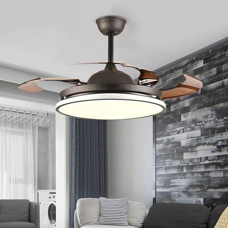 36 "/42" W Ring Acryl Ventilatorverlichting Hedendaagse LED Slaapkamer Semi -spoeling Montage plafondarmatuur in zwart, 4 bruine messen