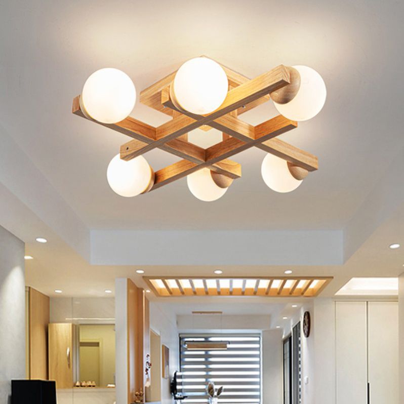 Flush Mount Ceiling Light Modern Wood Fixture Flush Mount Lamp for Living Room