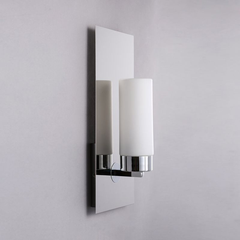 Opal Glass Tube Wall Lighting Modern 1 Head Chrome Sconce Light Fixture with Rectangle Metal Backplate