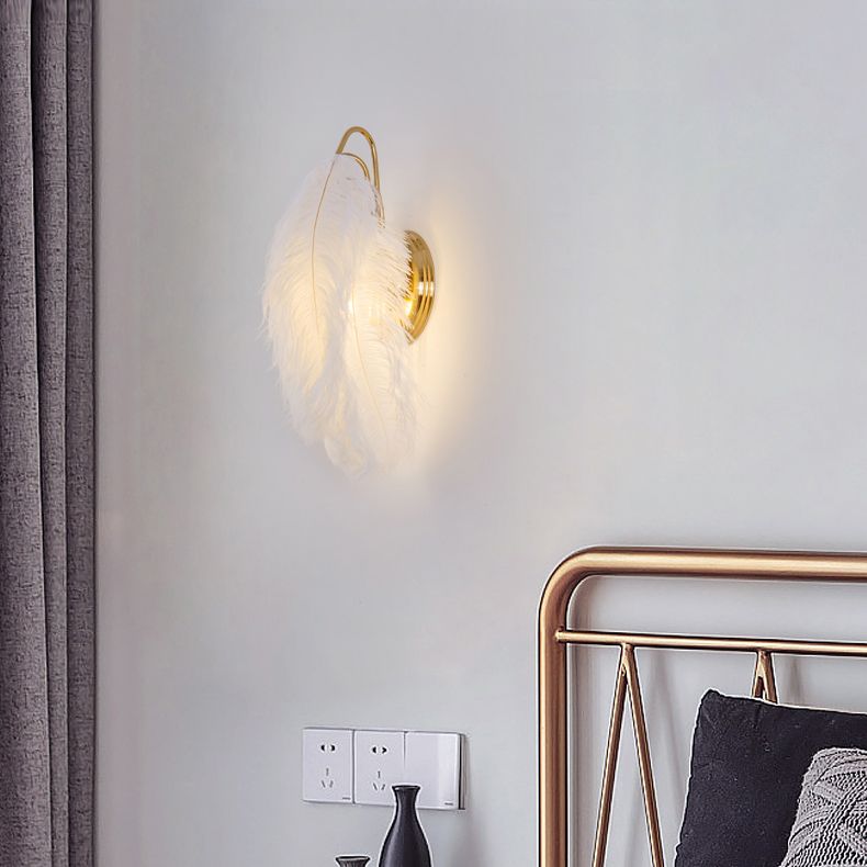 Nordic Feather Wall Mount Light 1 Light Ambient Lighting Wall Lamp for Bedroom