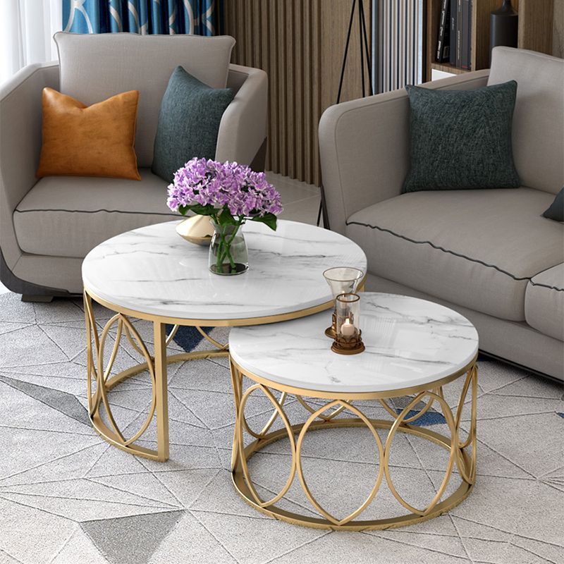 Slate White Coffee Table Frame 2 Piece Nesting Tables for Living Room
