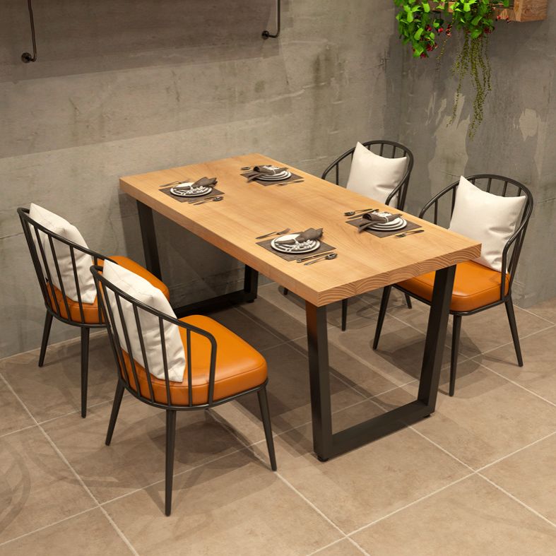 Natural Finish Solid Wood Dining Table Set 1/4/5 Pcs Industrial Dinette Set