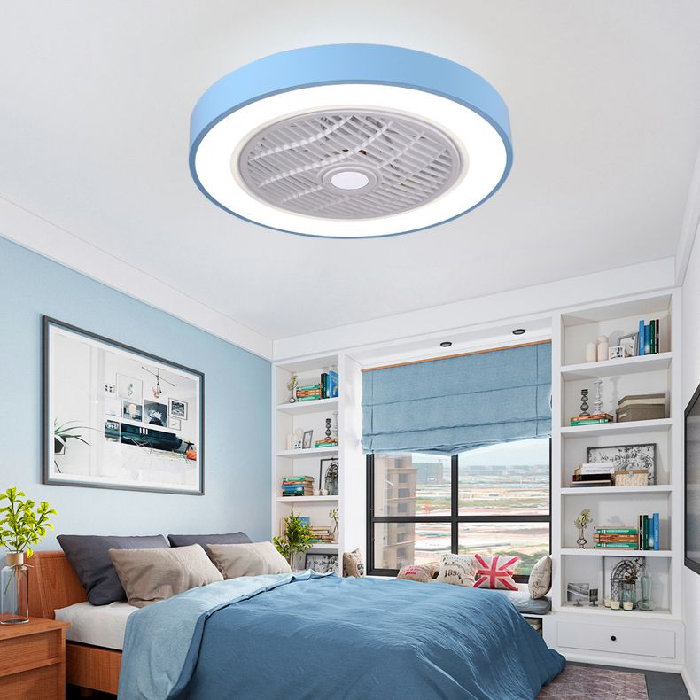 Moderne minimalistische LED -Makkaron Deckenventilator Leichter Eisenkreisendeckenleuchte mit Acrylschatten