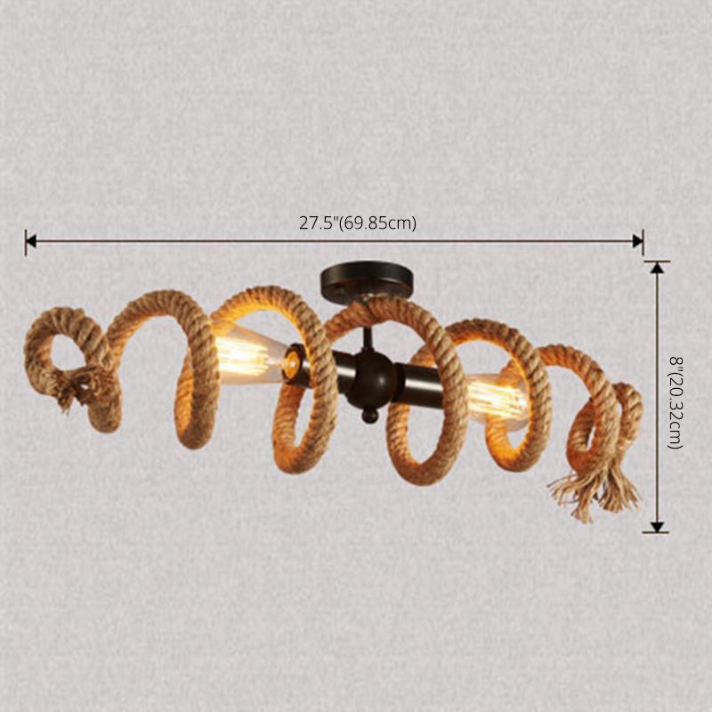 Vintage Hemp Rope Chandelier Indsutrial Retro 2 Light Linear Island Lamp for Restaurant