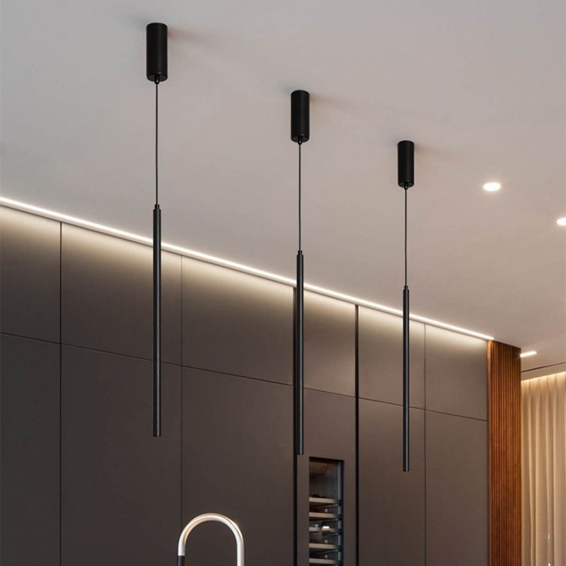 Cylinder Shape Metal Hanging Ceiling Light Modern Style 1 Light Pendant Light