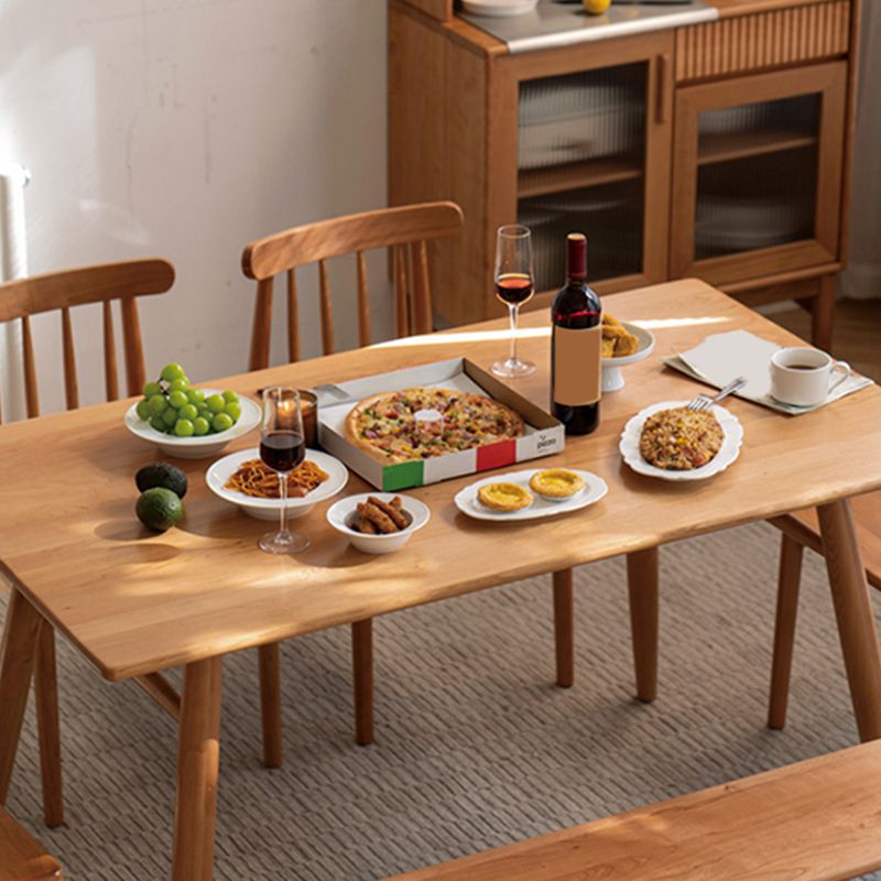 Contemporary Rectangular Dining Table Brown Solid Wood Table Top