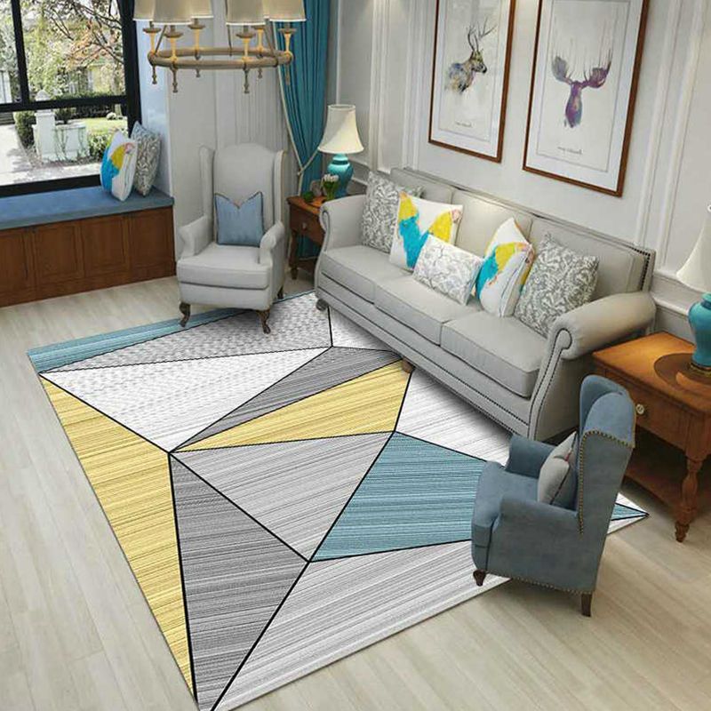 Multi Colored Bedroom Rug Modern Geometric Printing Carpet Polypropylene Washable Stain Resistant Anti-Slip Backing Rug