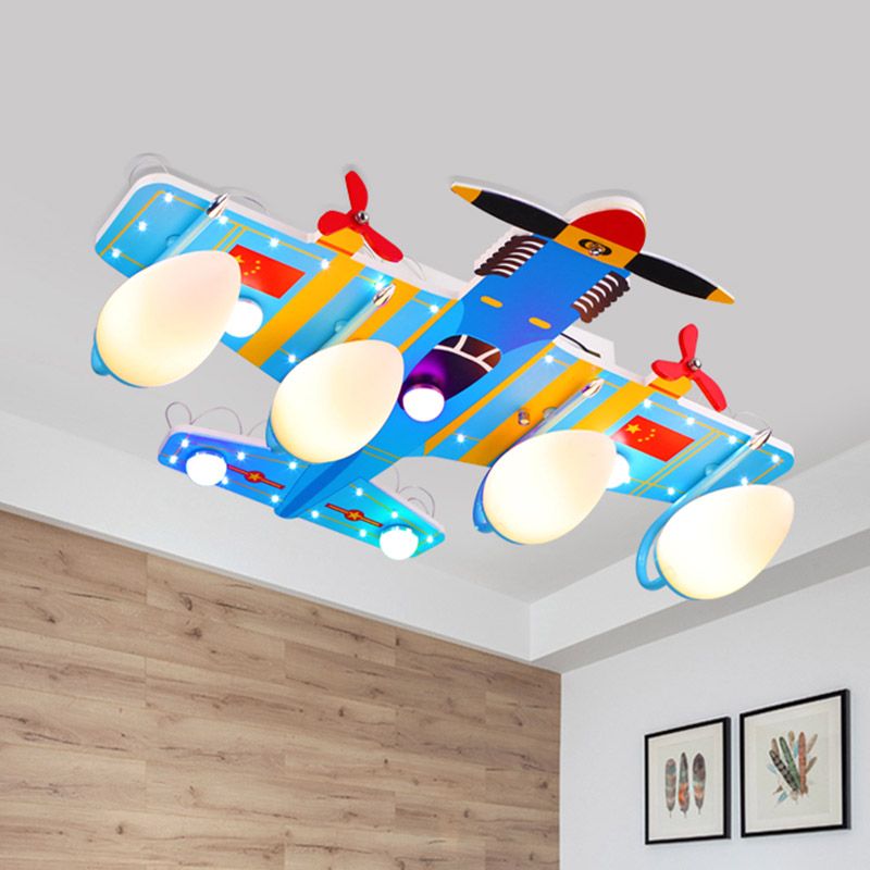 Blue Jet Ceiling Light Kids Style 4-Head Acrylic Semi Flush Mount Lighting for Boy's Bedroom