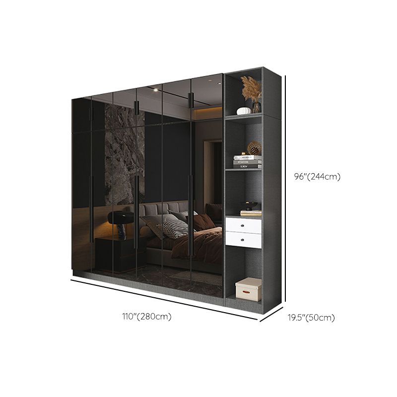 Black Color Glass Wardrobe Soft Close Door Wardrobe Closet for Home