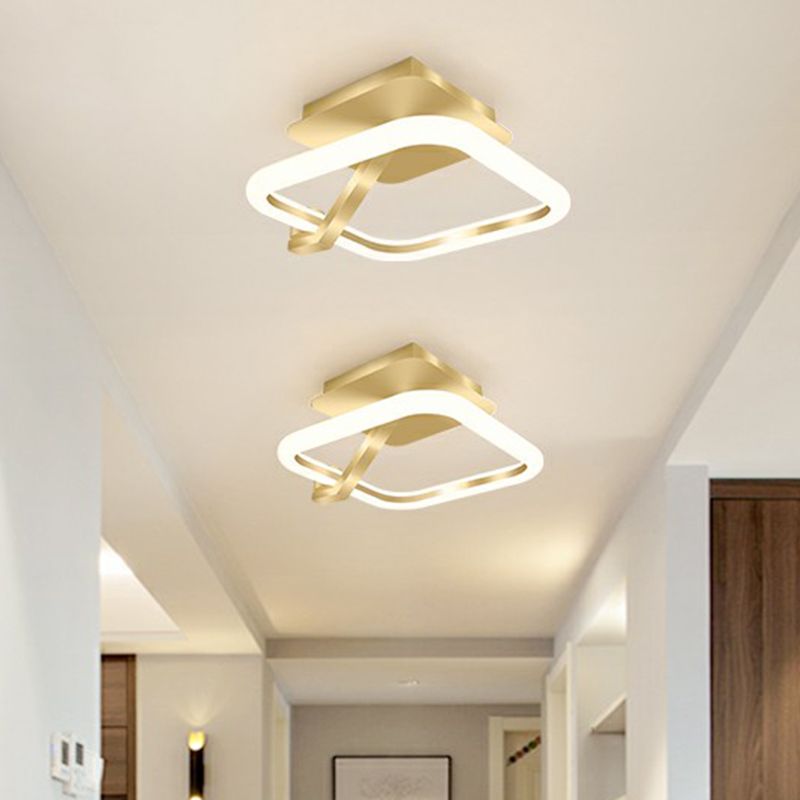 Small Flush Mount Ceiling Fixture Simplicity Metal Gold Finish Semi Mount Lighting for Corridor