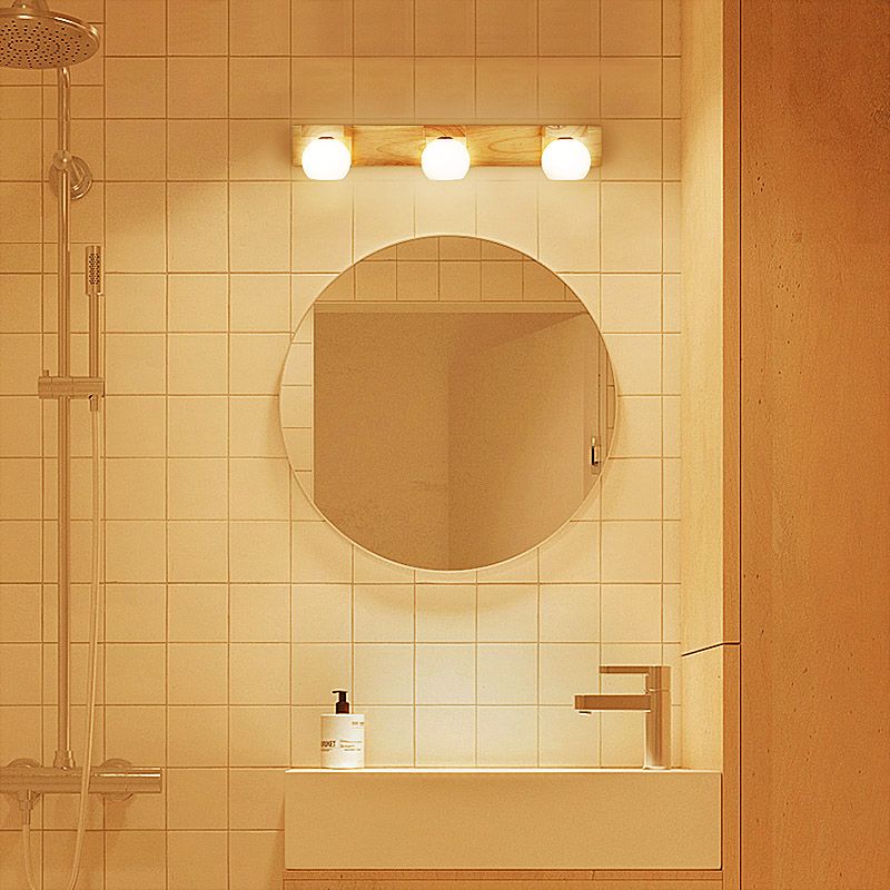 Simplicidad Globe Splique Light White Glass Led Iluminación con placa trasera de madera