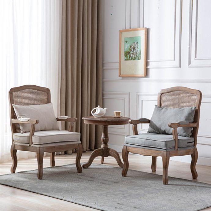 Country Style Dining Arm Chair Solid Back Chair with 4 Wood Legs for Home Use