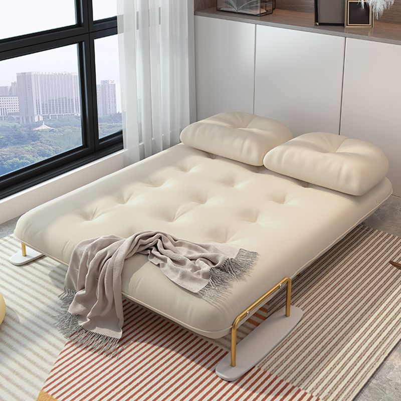 Glam White Futon and Mattress Square Arms Folding Futon Frame