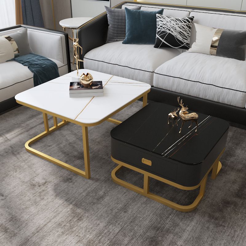 Round Slate/ Glass Coffee Table Frame 2 Nesting Cocktail Table with Storage