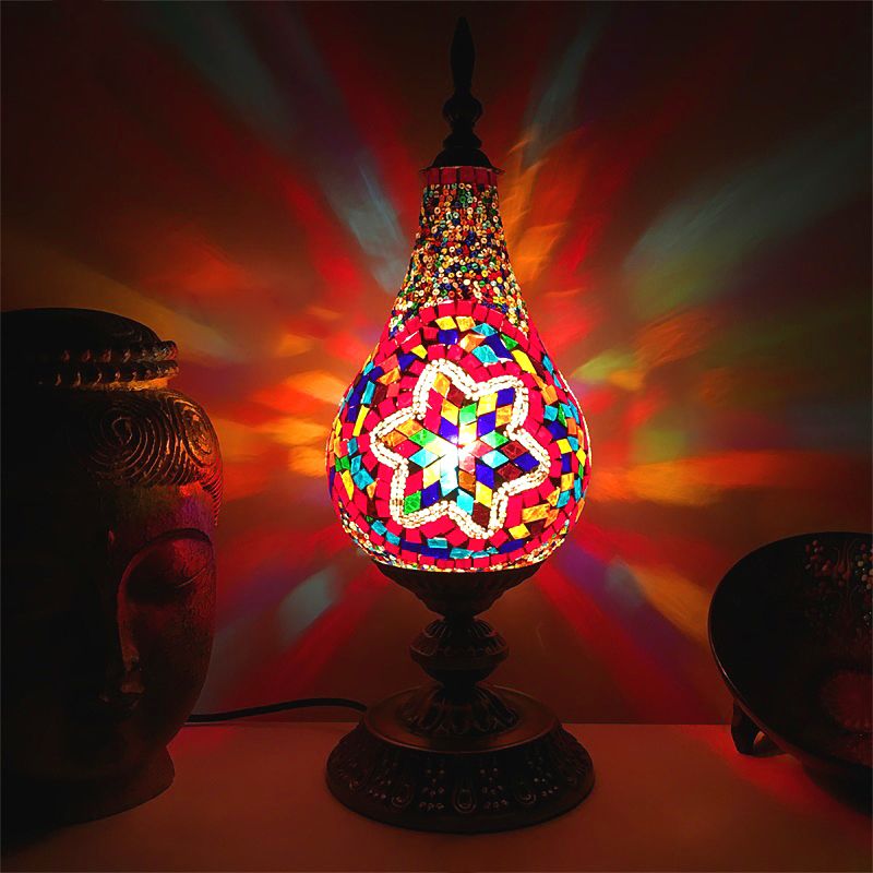 Lampe de Table LED en verre fabriquée à la main, Vintage, blanc/rouge/jaune, lampe de chevet en forme de larme pour chambre à coucher