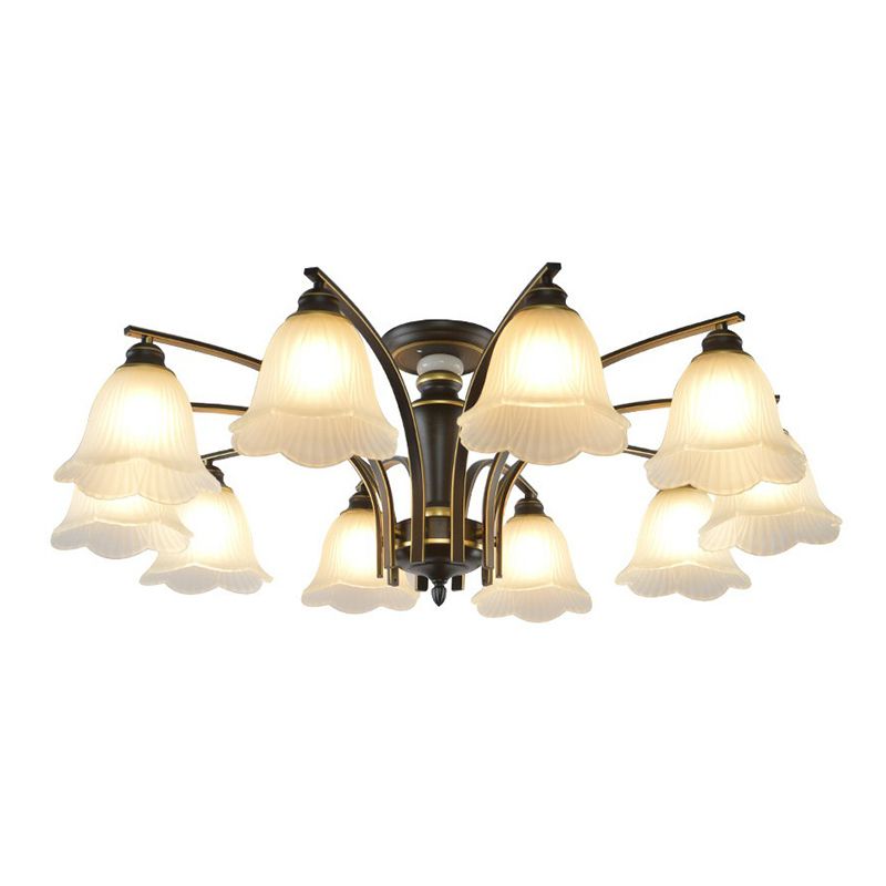 Metallic Ast -Form -Flush Mount Leichte Vintage Wohnzimmer halb Flush -Kraut mit Cremeglasschatten
