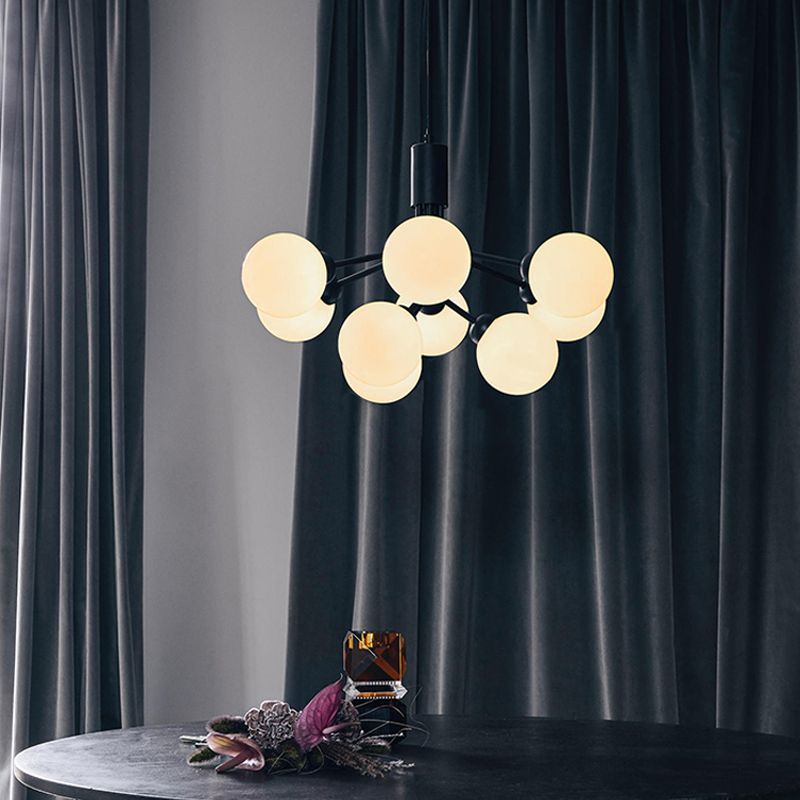 Modern Style Chandelier Light Fixture Globe Shape White Glass Pendant Light