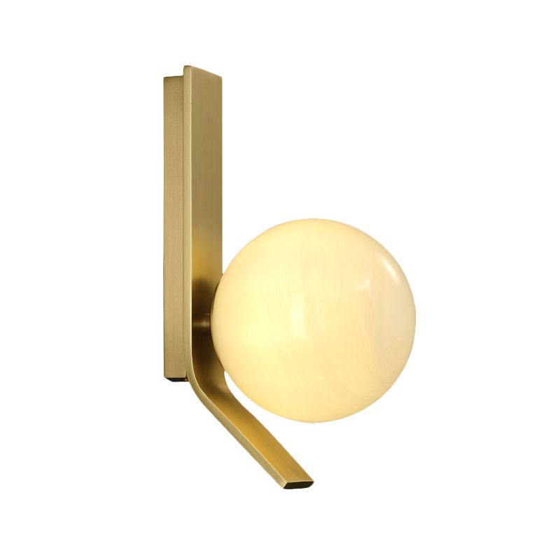 Ball Frosted Glass Sconce Fixture Luxury 1 Bulb Brass Wall Mounted Lighting with Curved Metal Backplate
